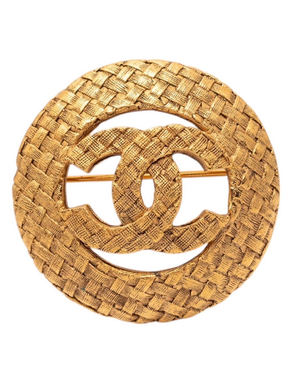 CHANEL CC Gold Plated Woven Round Brooch